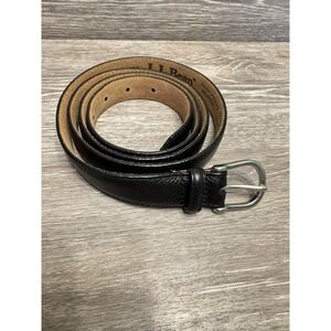 LL BEAN Men's Black Leather Belt  Sz 3X Silver Buckle Made in USA, Minimalist